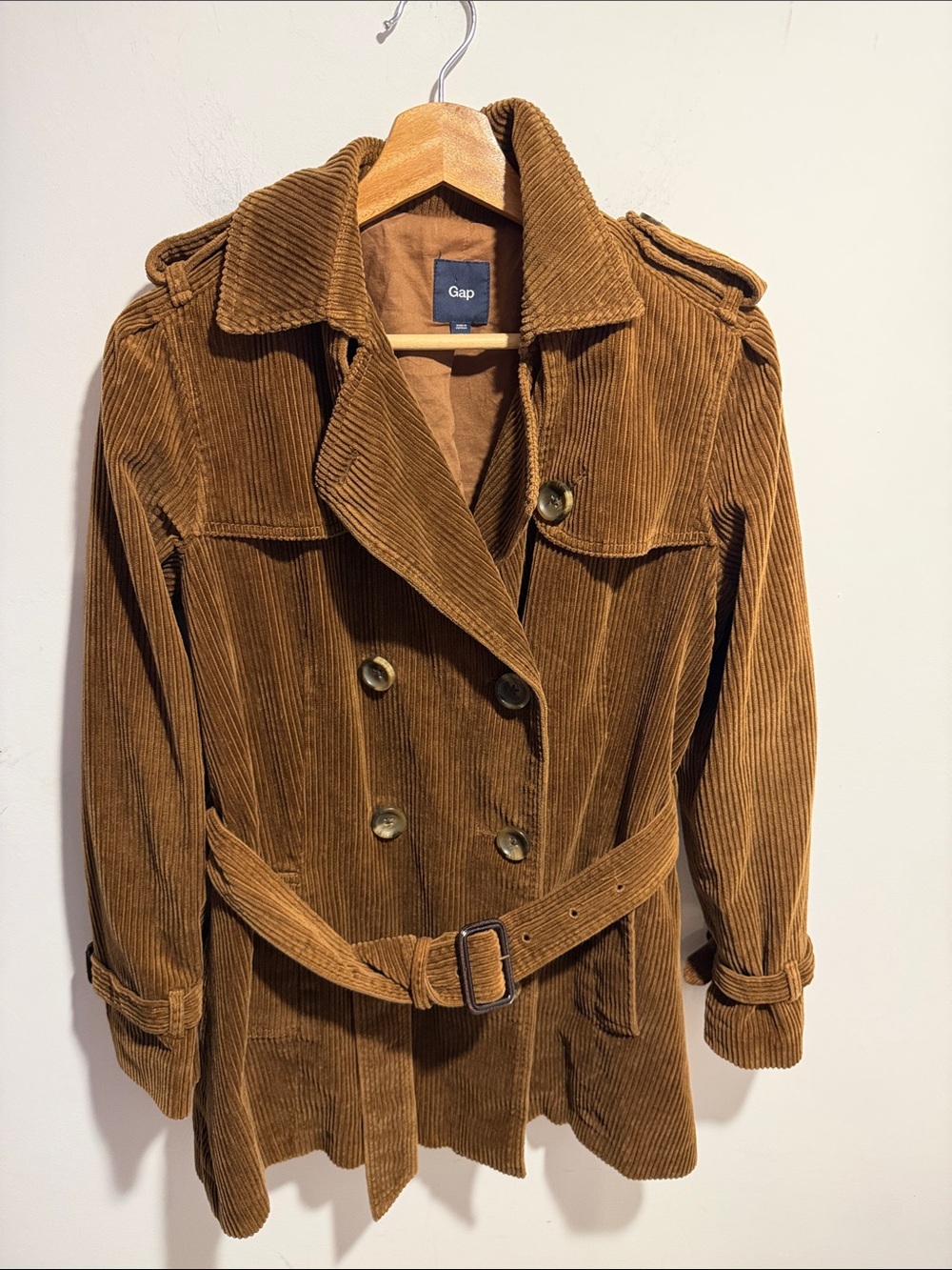 Vintage GAP Women's Chocolate Brown Corduroy Double-Breasted Trench Coat